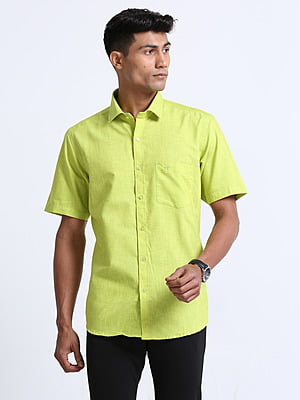 Cotton Linen Lime Green Colour Shirt Half Sleeve
