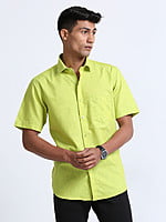 Cotton Linen Lime Green Colour Shirt Half Sleeve