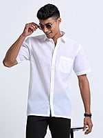 Cotton Linen White Shirt Half Sleeve
