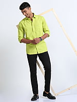 Cotton Linen Lime Green Colour Shirt Full Sleeve