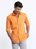 Cotton Linen Orange Colour Shirt Full Sleeve