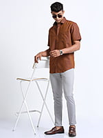 Cotton Linen Brown Colour Shirt Half Sleeve
