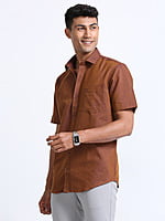 Cotton Linen Brown Colour Shirt Half Sleeve