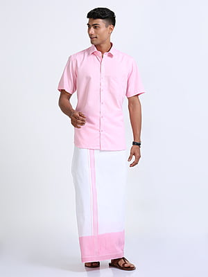 Pink Two Tone Dhothies + Shirt Set