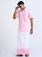 Pink Two Tone Dhothies + Shirt Set