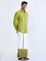 Dark Sea Green Two Tone Dhothies + Shirt Set Full Sleeve