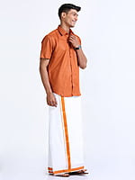 Indian Red Cool Club Single Dhothie + Shirt Set Half Sleeve