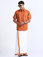Indian Red Cool Club Single Dhothie + Shirt Set Half Sleeve