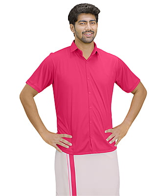 Pink Colour Hitler Shirt + Dhothie Set
