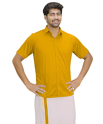 Yellow Colour Hitler Shirt + Dhothie Set