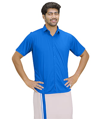Blue Colour Hitler Shirt + Dhothie Set