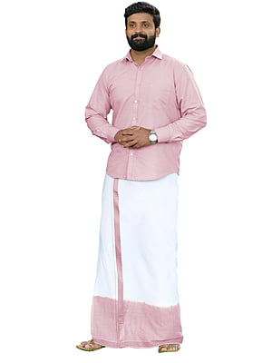 Pink Two Tone Dhothies + Shirt Set Full Sleeve