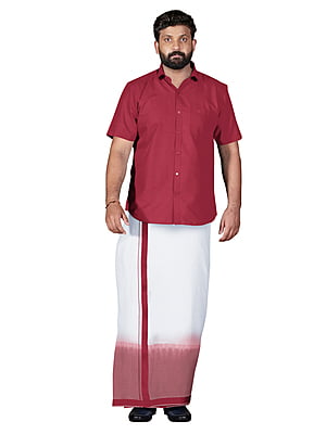 Red Two Tone Dhothies + Shirt Set